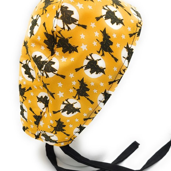 Flying Witch Broomstick Halloween Scrub Cap - Picture 8 of 8